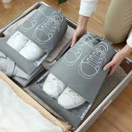 pack of 6 – Travel Shoe Bag | Dustproof Printed Shoe Organizer Pouch (Random Gray)