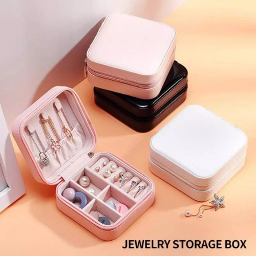 Compact Travel Jewelry Organizer Box | Portable Leather Case with Zipper for Rings, Earrings & Necklaces (Random Color)