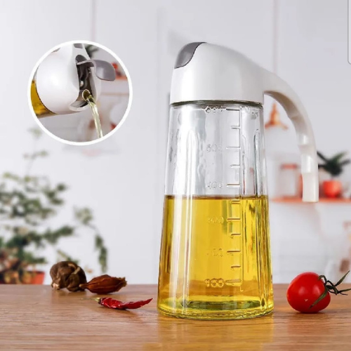 600ml Glass Oil Dispenser – Automatic Flip Lid & Leak-Proof