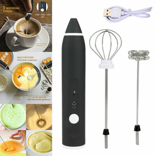 Rechargeable Electric Coffee Frother 3-Speed – 2-in-1 Milk & Egg Beater