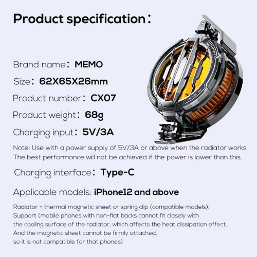 MEMO CX07 Magnetic Mobile Phone Cooler – Gaming Radiator Heat Absorber for iPhone & Androi