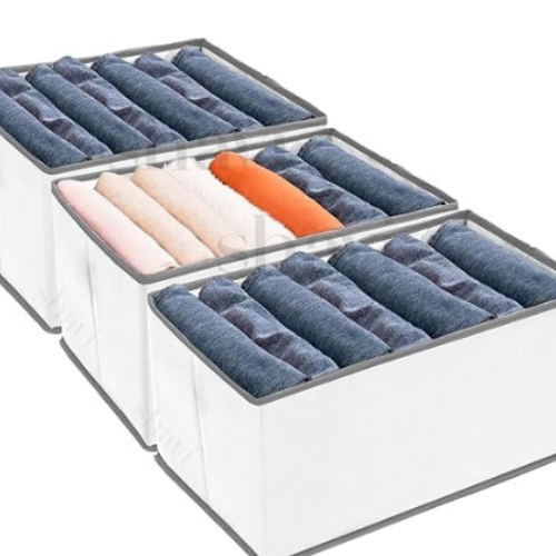 Wardrobe Storage Organizer Box (Pack of 4) – 7 Grid Foldable Design