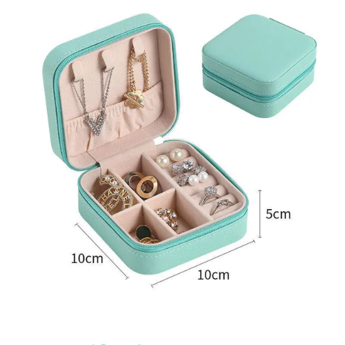 Mini Travel Jewelry Organizer Case – Zip Closure Ring & Earring Storage Box (Random Colors)