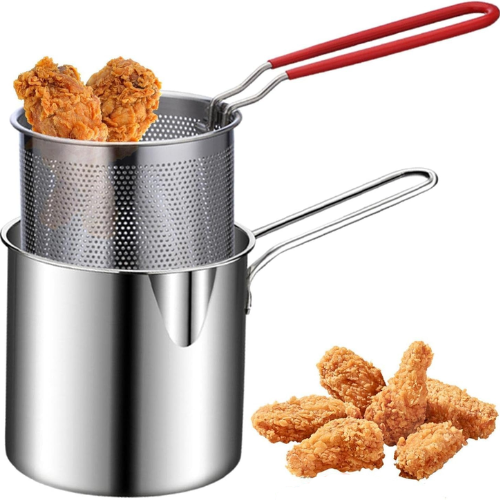2 in 1 Stainless Steel Deep Fryer Pot with Oil Strainer – 1200ML