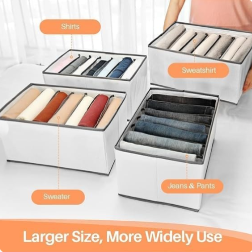 Wardrobe Storage Organizer Box (Pack of 4) – 7 Grid Foldable Design