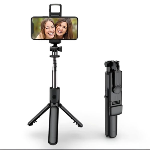 4-in-1 Wireless Bluetooth Selfie Stick Tripod Stand with Remote Control & LED Light – Portable Foldable Phone Holder