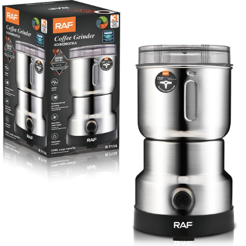 RAF R‑7113 Electric Grinder – 300W | Stainless Steel Blades | 85–100g Capacity | Coffee, Spices & Masala