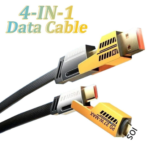 60W Fast Charging 4‑in‑1 Multi USB PD Data Cable — 1000 mm Length (Type‑C to C / USB‑C / Lightning / USB‑A)