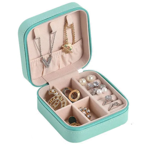 Mini Travel Jewelry Organizer Case – Zip Closure Ring & Earring Storage Box (Random Colors)
