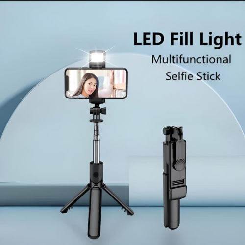 4-in-1 Wireless Bluetooth Selfie Stick Tripod Stand with Remote Control & LED Light – Portable Foldable Phone Holder