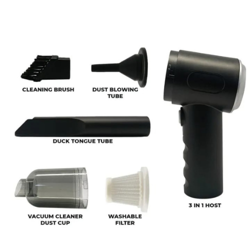 3-in-1 Portable Wireless Vacuum Cleaner – High Power Suction, Air Pump & Air Duster for Home, Car & Laptop