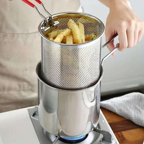 2 in 1 Stainless Steel Deep Fryer Pot with Oil Strainer – 1200ML
