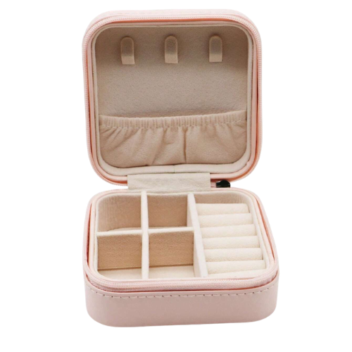 Mini Travel Jewelry Organizer Case – Zip Closure Ring & Earring Storage Box (Random Colors)