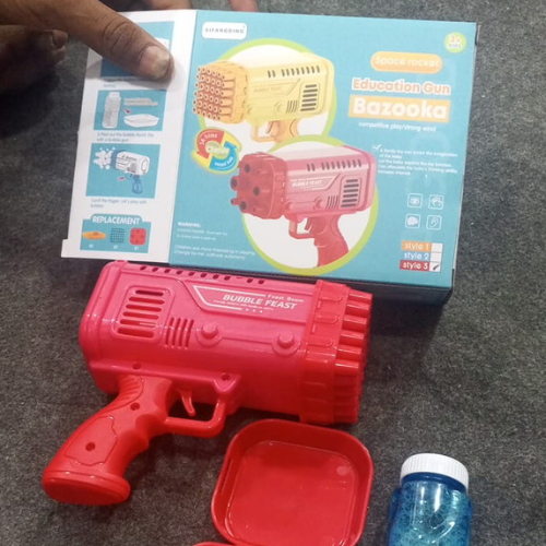 Bazooka Bubble Gun Toy – Automatic 36 Holes Bubble Machine for Kids with Bubble Solution & Tray