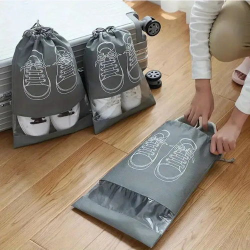 pack of 6 – Travel Shoe Bag | Dustproof Printed Shoe Organizer Pouch (Random Gray)