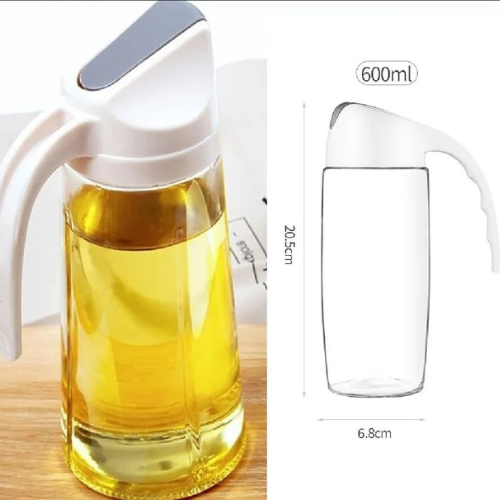 600ml Glass Oil Dispenser – Automatic Flip Lid & Leak-Proof
