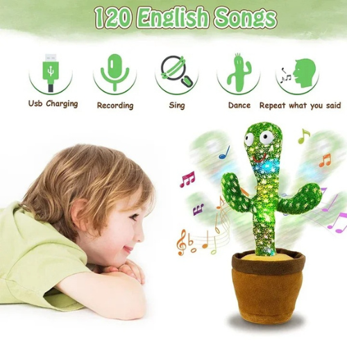 Interactive Dancing Cactus Toy – Singing, Talking & Voice Recording Plush | USB Rechargeable Fun Gift for Kids (6 Months+)