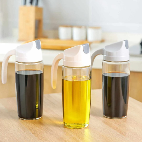 600ml Glass Oil Dispenser – Automatic Flip Lid & Leak-Proof