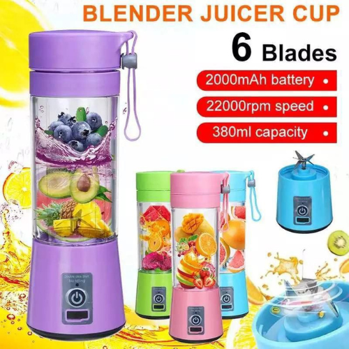 Portable Mini Juicer Blender 380ml – 6 Blade USB Rechargeable 🔥