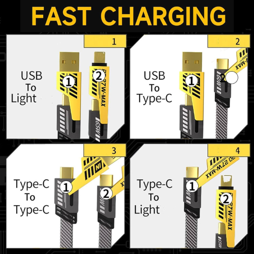 4-in-1 Fast Charging Transformer Cable – iPhone & Type-C Compatible